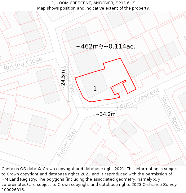 1, LOOM CRESCENT, ANDOVER, SP11 6US: Plot and title map