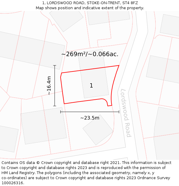 1, LORDSWOOD ROAD, STOKE-ON-TRENT, ST4 8FZ: Plot and title map