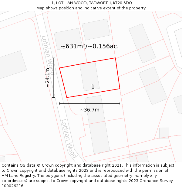 1, LOTHIAN WOOD, TADWORTH, KT20 5DQ: Plot and title map