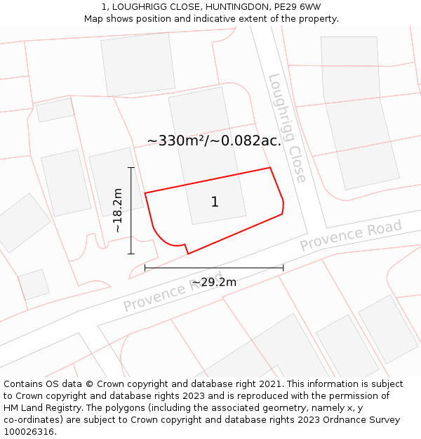 1, LOUGHRIGG CLOSE, HUNTINGDON, PE29 6WW: Plot and title map