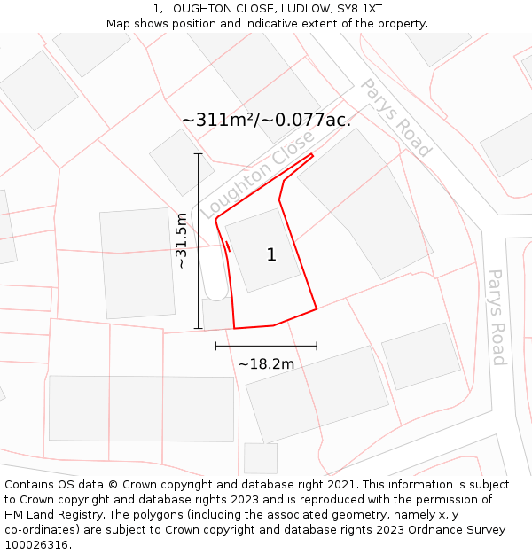 1, LOUGHTON CLOSE, LUDLOW, SY8 1XT: Plot and title map