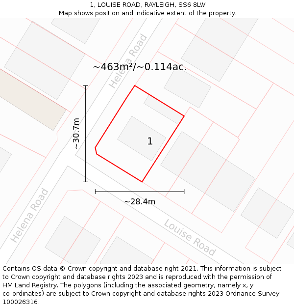 1, LOUISE ROAD, RAYLEIGH, SS6 8LW: Plot and title map