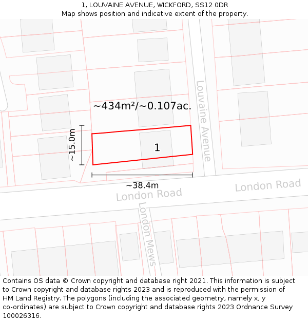 1, LOUVAINE AVENUE, WICKFORD, SS12 0DR: Plot and title map