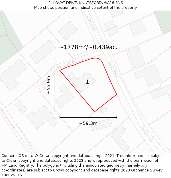 1, LOVAT DRIVE, KNUTSFORD, WA16 8NS: Plot and title map