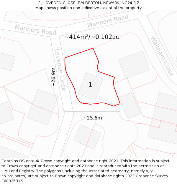 1, LOVEDEN CLOSE, BALDERTON, NEWARK, NG24 3JZ: Plot and title map