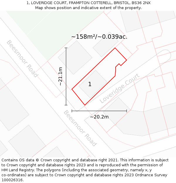 1, LOVERIDGE COURT, FRAMPTON COTTERELL, BRISTOL, BS36 2NX: Plot and title map