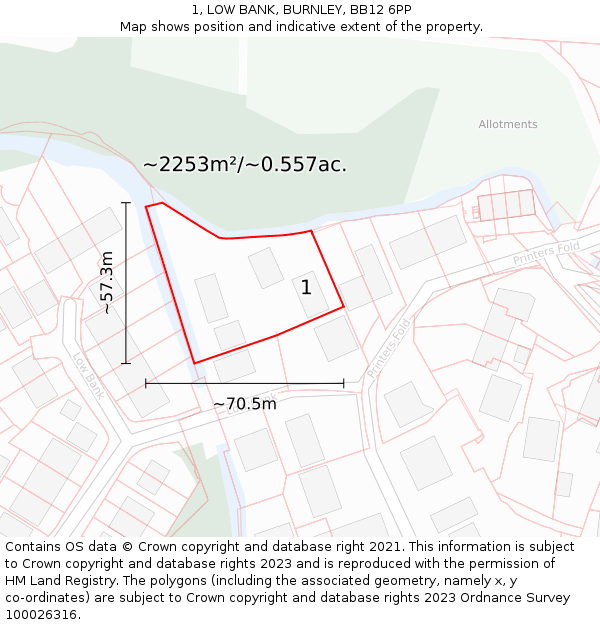 1, LOW BANK, BURNLEY, BB12 6PP: Plot and title map