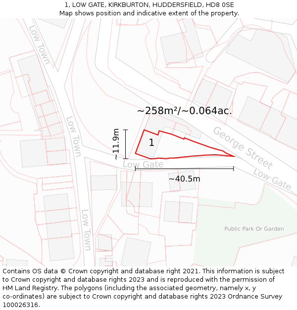 1, LOW GATE, KIRKBURTON, HUDDERSFIELD, HD8 0SE: Plot and title map