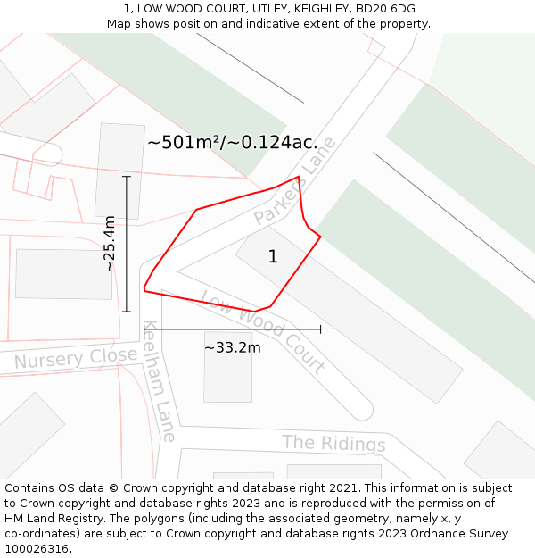 1, LOW WOOD COURT, UTLEY, KEIGHLEY, BD20 6DG: Plot and title map