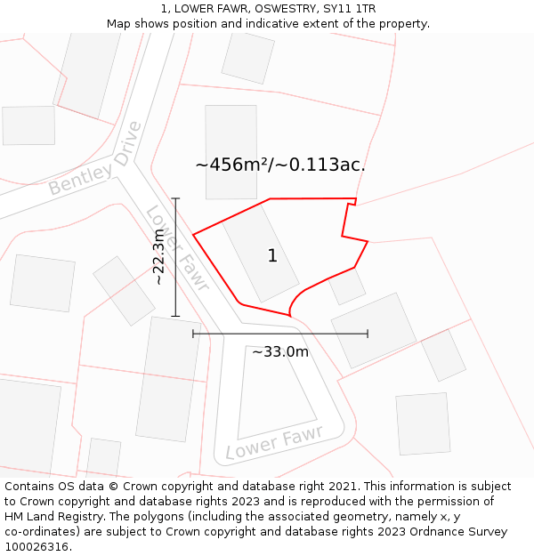 1, LOWER FAWR, OSWESTRY, SY11 1TR: Plot and title map