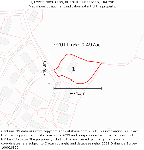 1, LOWER ORCHARDS, BURGHILL, HEREFORD, HR4 7SD: Plot and title map