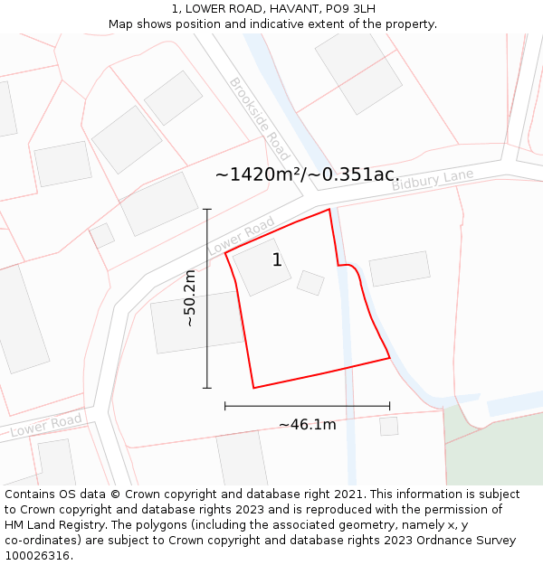 1, LOWER ROAD, HAVANT, PO9 3LH: Plot and title map