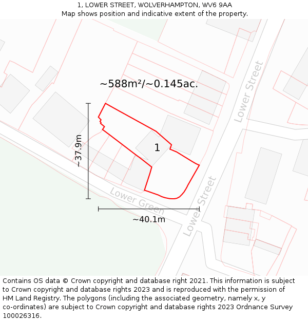 1, LOWER STREET, WOLVERHAMPTON, WV6 9AA: Plot and title map