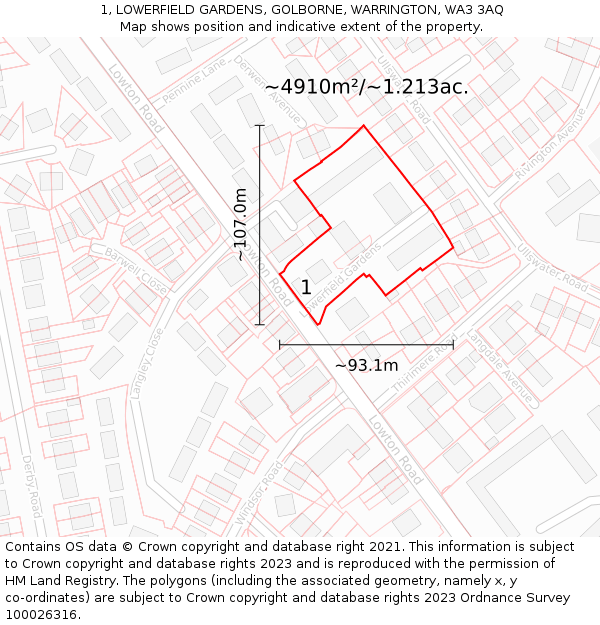 1, LOWERFIELD GARDENS, GOLBORNE, WARRINGTON, WA3 3AQ: Plot and title map