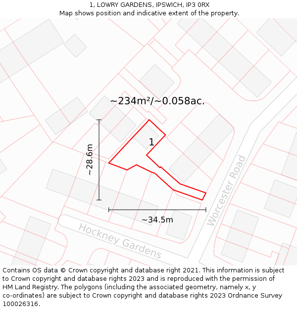 1, LOWRY GARDENS, IPSWICH, IP3 0RX: Plot and title map