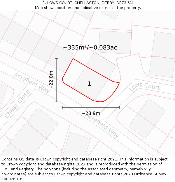 1, LOWS COURT, CHELLASTON, DERBY, DE73 6NJ: Plot and title map