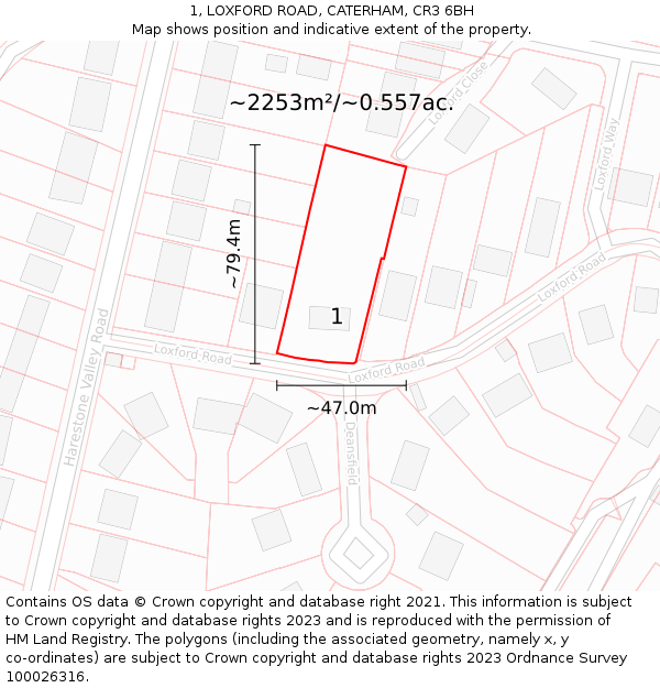 1, LOXFORD ROAD, CATERHAM, CR3 6BH: Plot and title map