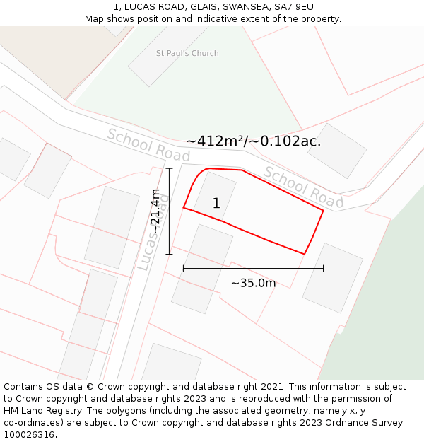 1, LUCAS ROAD, GLAIS, SWANSEA, SA7 9EU: Plot and title map