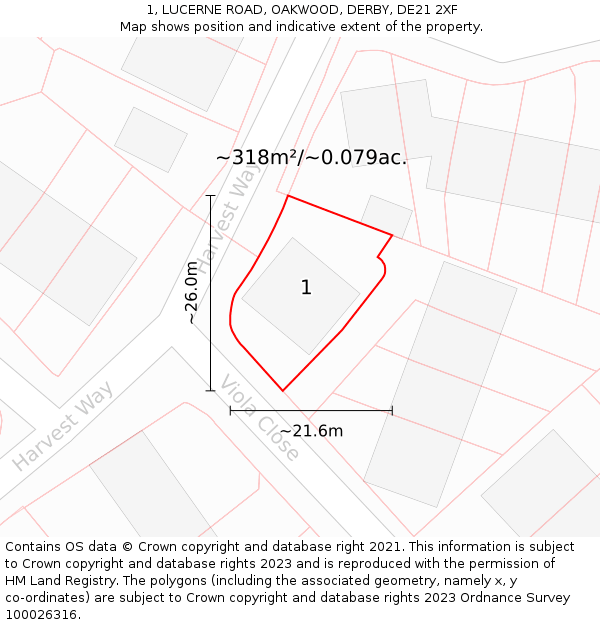 1, LUCERNE ROAD, OAKWOOD, DERBY, DE21 2XF: Plot and title map