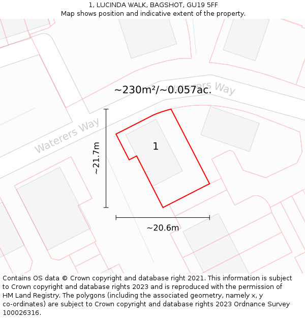 1, LUCINDA WALK, BAGSHOT, GU19 5FF: Plot and title map