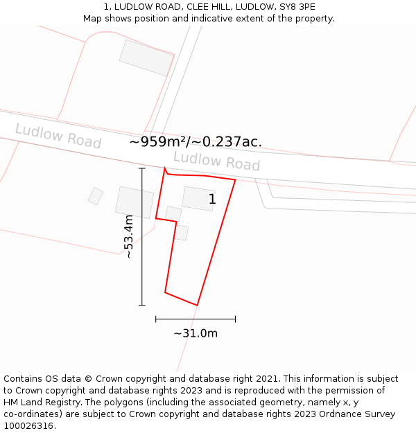 1, LUDLOW ROAD, CLEE HILL, LUDLOW, SY8 3PE: Plot and title map