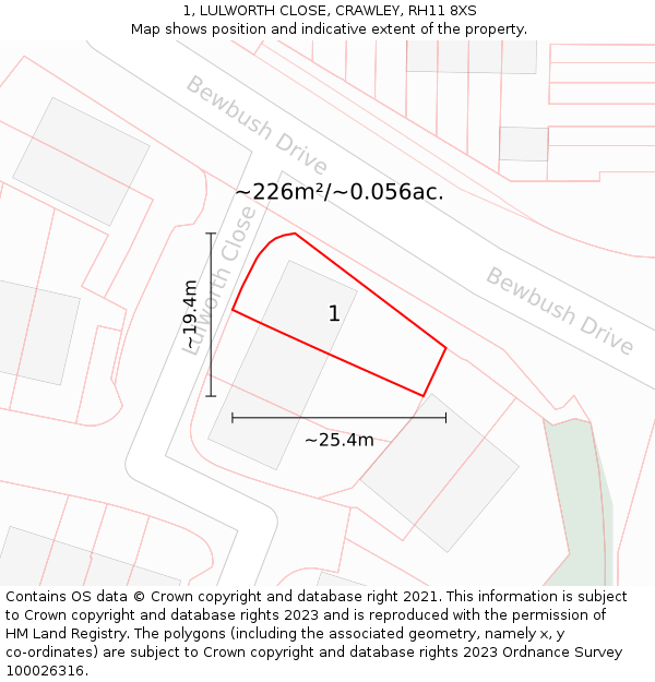 1, LULWORTH CLOSE, CRAWLEY, RH11 8XS: Plot and title map