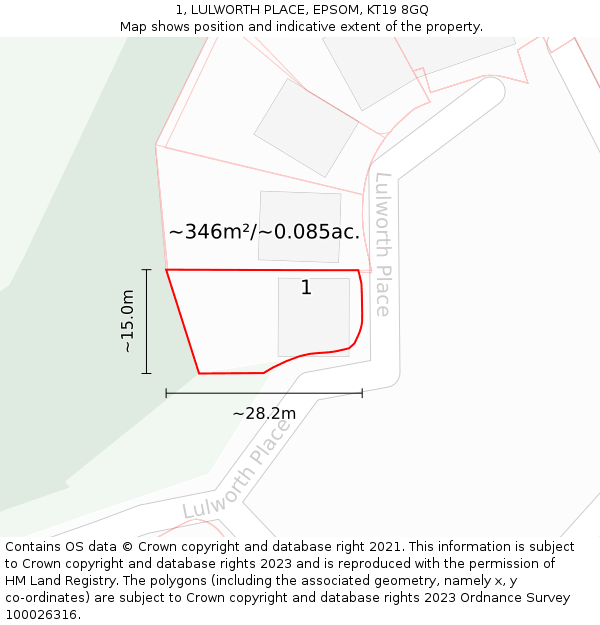 1, LULWORTH PLACE, EPSOM, KT19 8GQ: Plot and title map