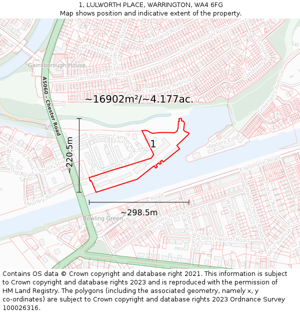 1, LULWORTH PLACE, WARRINGTON, WA4 6FG: Plot and title map