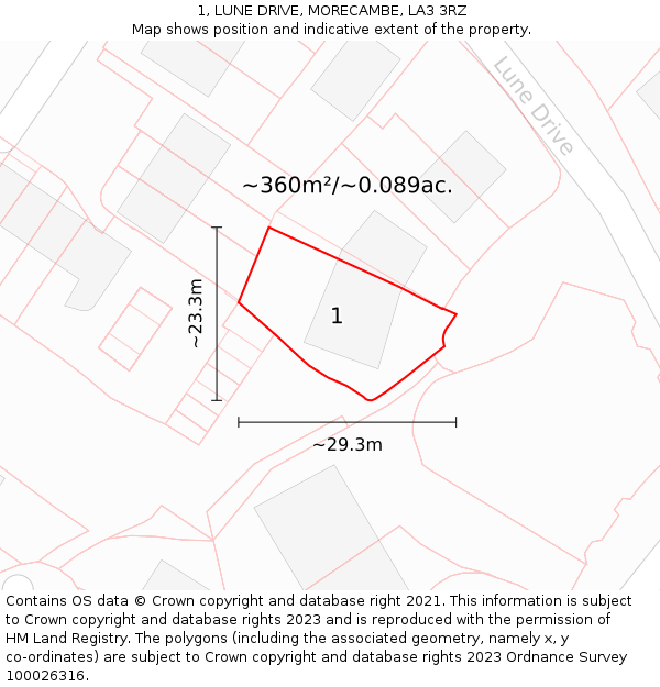 1, LUNE DRIVE, MORECAMBE, LA3 3RZ: Plot and title map