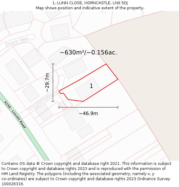 1, LUNN CLOSE, HORNCASTLE, LN9 5DJ: Plot and title map