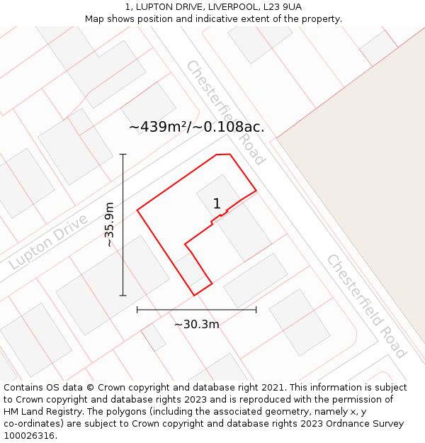 1, LUPTON DRIVE, LIVERPOOL, L23 9UA: Plot and title map