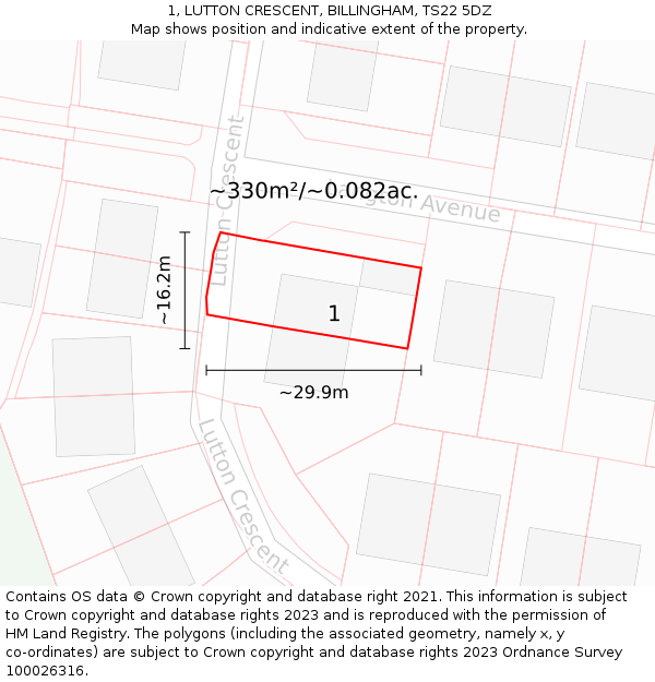 1, LUTTON CRESCENT, BILLINGHAM, TS22 5DZ: Plot and title map