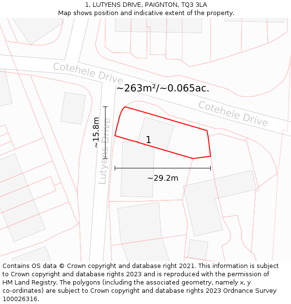 1, LUTYENS DRIVE, PAIGNTON, TQ3 3LA: Plot and title map