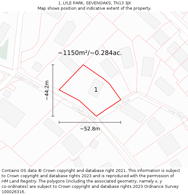 1, LYLE PARK, SEVENOAKS, TN13 3JX: Plot and title map