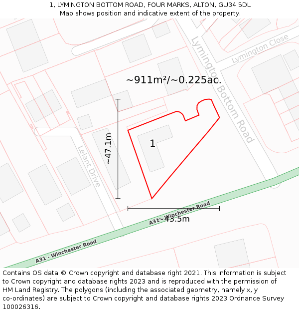 1, LYMINGTON BOTTOM ROAD, FOUR MARKS, ALTON, GU34 5DL: Plot and title map