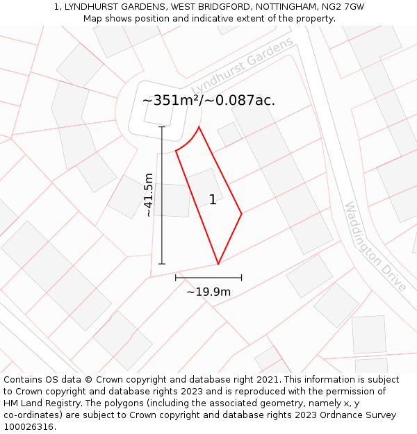 1, LYNDHURST GARDENS, WEST BRIDGFORD, NOTTINGHAM, NG2 7GW: Plot and title map