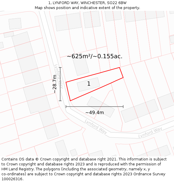 1, LYNFORD WAY, WINCHESTER, SO22 6BW: Plot and title map