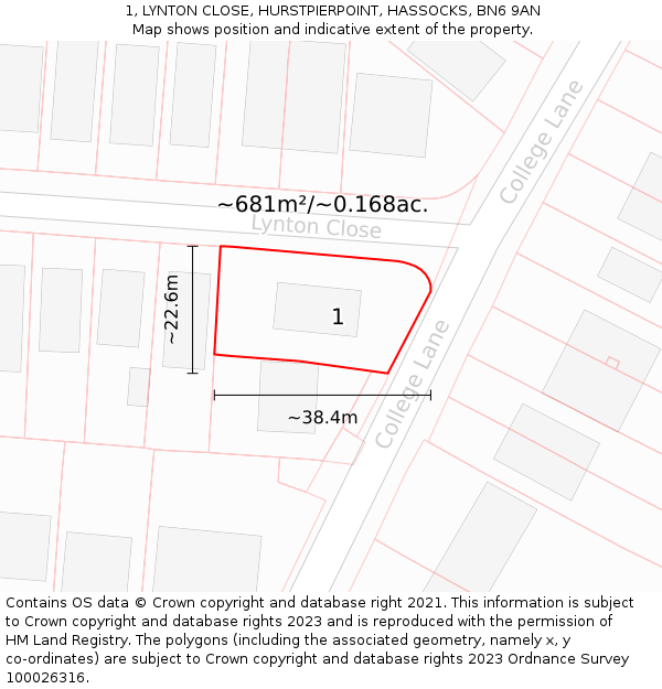 1, LYNTON CLOSE, HURSTPIERPOINT, HASSOCKS, BN6 9AN: Plot and title map