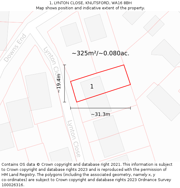 1, LYNTON CLOSE, KNUTSFORD, WA16 8BH: Plot and title map