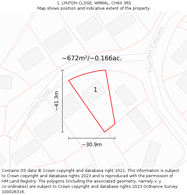 1, LYNTON CLOSE, WIRRAL, CH60 3RS: Plot and title map