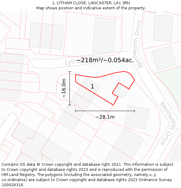 1, LYTHAM CLOSE, LANCASTER, LA1 3RN: Plot and title map