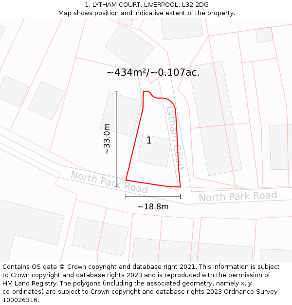 1, LYTHAM COURT, LIVERPOOL, L32 2DG: Plot and title map