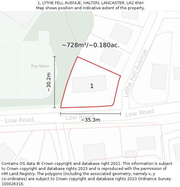 1, LYTHE FELL AVENUE, HALTON, LANCASTER, LA2 6NH: Plot and title map