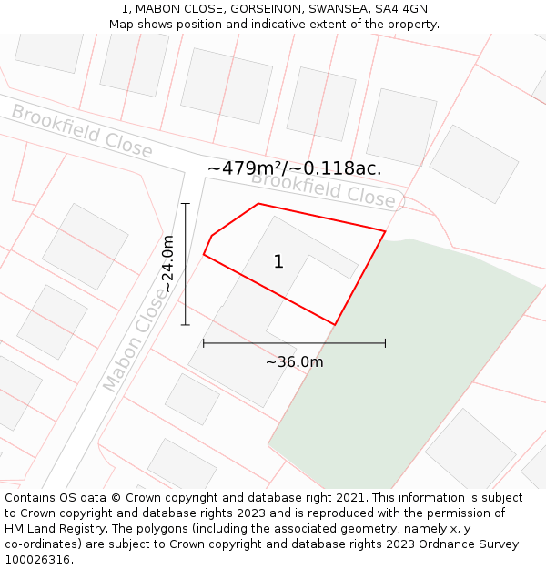 1, MABON CLOSE, GORSEINON, SWANSEA, SA4 4GN: Plot and title map