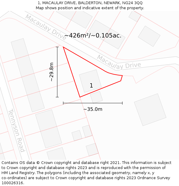 1, MACAULAY DRIVE, BALDERTON, NEWARK, NG24 3QQ: Plot and title map