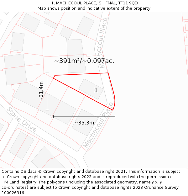 1, MACHECOUL PLACE, SHIFNAL, TF11 9QD: Plot and title map