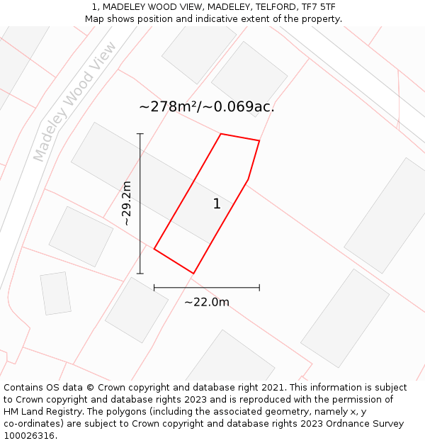 1, MADELEY WOOD VIEW, MADELEY, TELFORD, TF7 5TF: Plot and title map