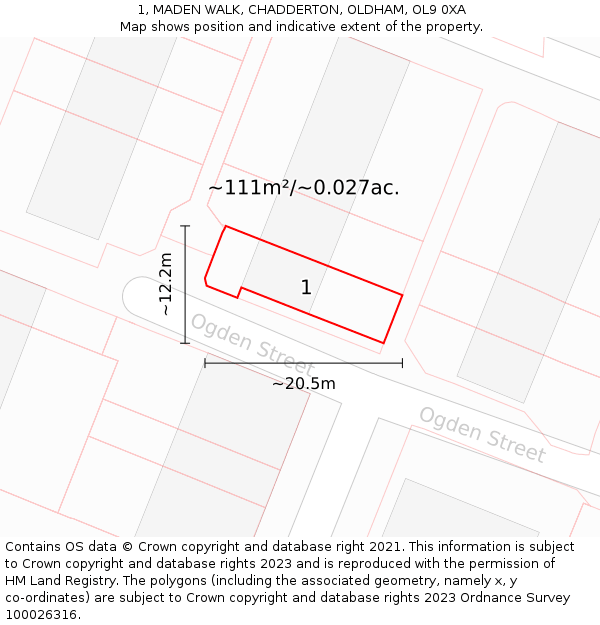 1, MADEN WALK, CHADDERTON, OLDHAM, OL9 0XA: Plot and title map