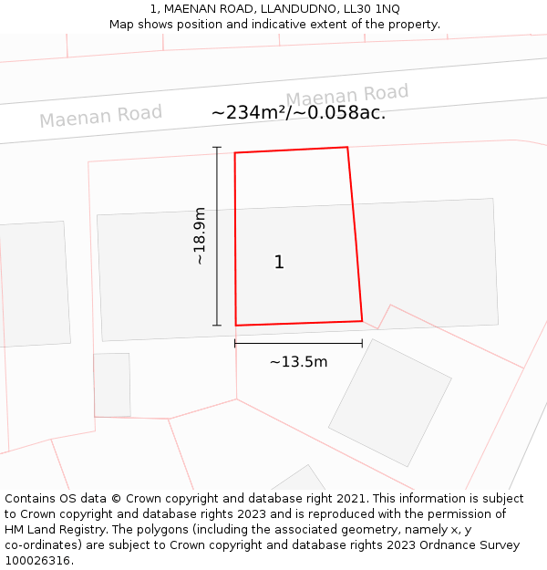 1, MAENAN ROAD, LLANDUDNO, LL30 1NQ: Plot and title map