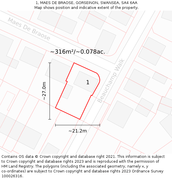 1, MAES DE BRAOSE, GORSEINON, SWANSEA, SA4 6AA: Plot and title map